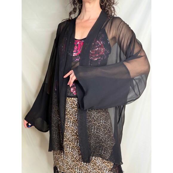 Harari sheer silk kimono jacket cardigan layering oversized black lagenlook L - Picture 13 of 13